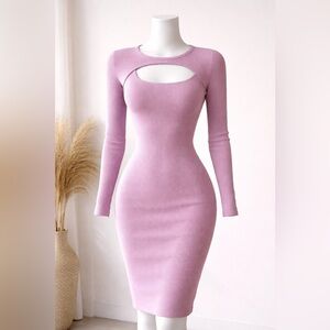 Lavander Pink Ribbed Knit 2-piece Bodycon Dress Set Size S